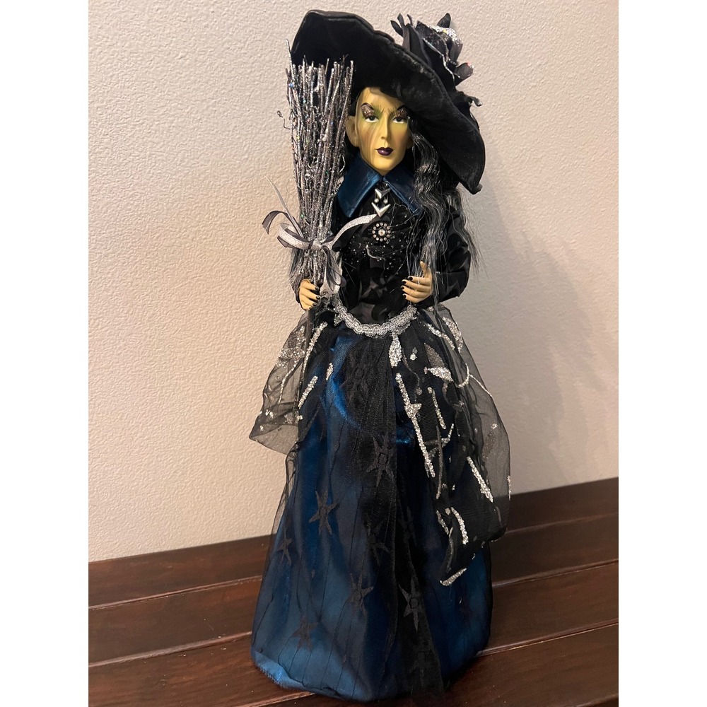 Wicked Witch of the West 22 Inch Halloween Figurine Blue Black Glitter Broom